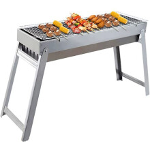 Portable Charcoal BBQ Grill for Camping and Outdoor Cooking, Tabletop Stainless Steel Design