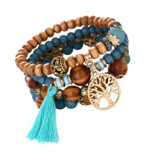 Conjunto de pulseiras vintage para mulheres, estilo boêmio, com contas de madeira e embalagem delicada para presente. Pulseiras empilháveis para