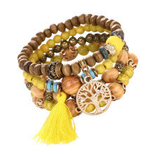 Een verfijnd cadeau voor haar: een meerlaagse kralenarmband met rekfunctie, een stapelbare armband van houten kralen in Boheemse stijl, met een