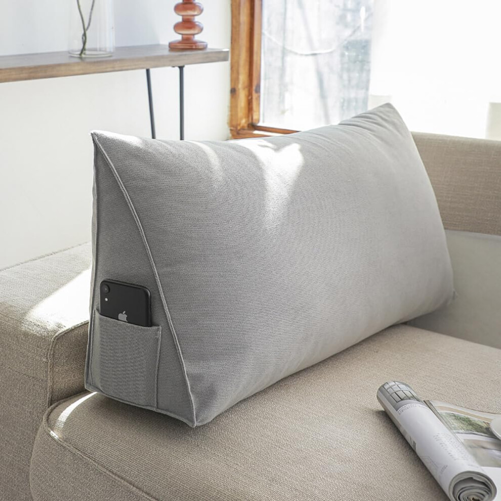 Grey Triangular Back Pillow Daybed Bolster Backrest Wedge Pillow Lumbar Neck Support Removable Cover 39X14x8 Inch