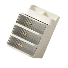 (3) Desktop Makeup Organiser Storage Box With Clear Drawer Space Saving Stackable Cosmetics  Storage Container for Vanity Multicolor
