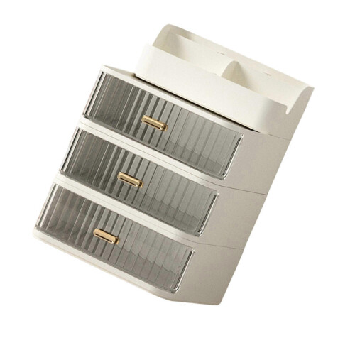 (3) Desktop Makeup Organiser Storage Box With Clear Drawer Space Saving Stackable Cosmetics  Storage Container for Vanity Multicolor