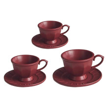 (Red) Elegant Alloy Coffee Cup Set French Style Dollhouses Decors For Realistic Afternoon Coffee Cup Scene 3 Pieces White
