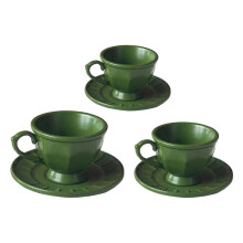 (Green) Elegant Alloy Coffee Cup Set French Style Dollhouses Decors For Realistic Afternoon Coffee Cup Scene 3 Pieces White