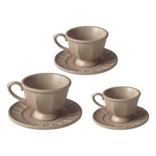 (Milky coffee color) Elegant Alloy Coffee Cup Set French Style Dollhouses Decors For Realistic Afternoon Coffee Cup Scene 3 Pieces White
