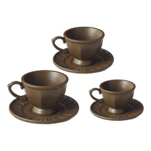 (dark brown) Elegant Alloy Coffee Cup Set French Style Dollhouses Decors For Realistic Afternoon Coffee Cup Scene 3 Pieces White