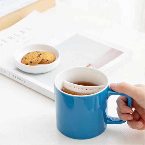 Ceramic Tea Mug with Filter, Large Capacity, Lid, Blue 1