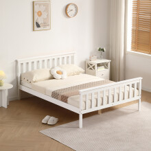 (4ft6 Double, White) Talsi Wooden Bed Frame with Kerri Mattress