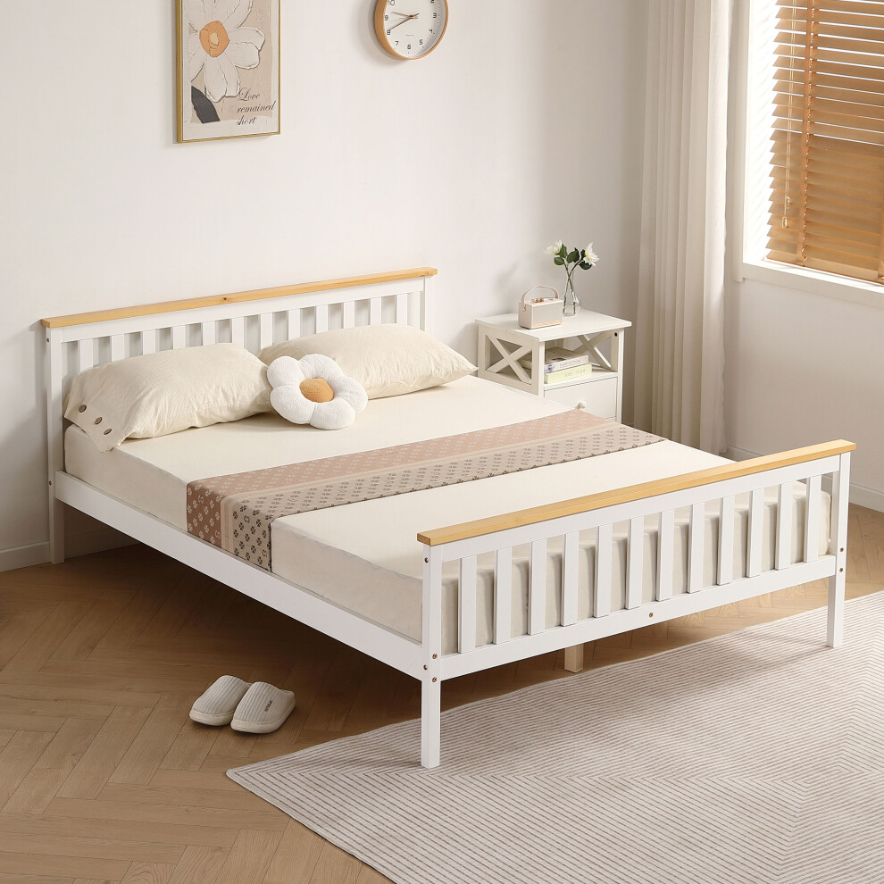Comfy Living (5Ft Kingsize, Caramel Bar) Talsi Wooden Bed Frame With Kerri Mattress Brown