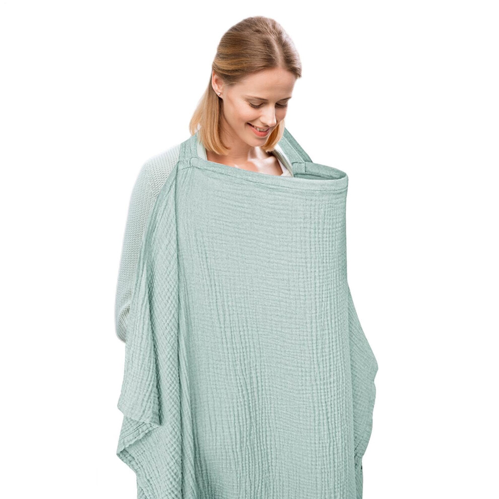 Breastfeeding Cover Cotton Nursing Shawl With 360 Degree Coverage Breathable Multiuse Poncho Travel Outdoor Light/Green