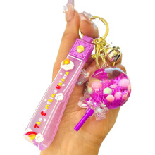 Kawaii Car Keys Accessories for Girls, Backpack Pendant Charm with Romantic Beautiful Rainbow Bean Candy Design, Liquid Floating Keychain Pendant Feat