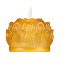 Buddhistisk lampe med glaseret lotusdesign, flammeløse stearinlys, LED-simuleret flamme, lavt strømforbrug, høj effektivitet, batteridrevet til