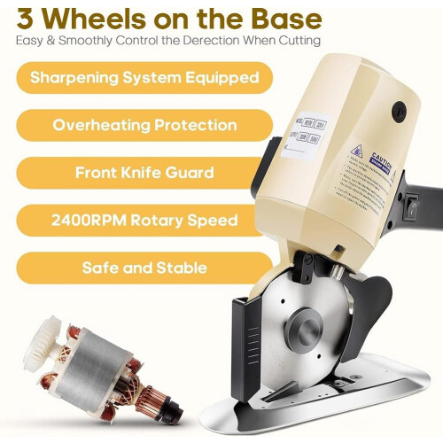 Electric Fabric Cutter with Automatic Blade Sharpening for Thick Fabrics, 35mm Heavy Duty Rotary 2