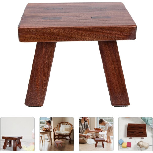Solid Wood Small Step Stool for Adults, Thickened Elm Footstool, NonSlip, Compact Home Use, Shoe Changing and Dancing 2