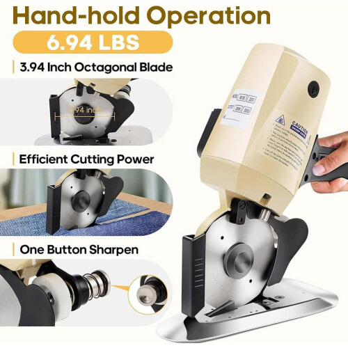 Electric Fabric Cutter with Automatic Blade Sharpening for Thick Fabrics, 35mm Heavy Duty Rotary 1