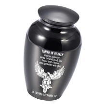 (Black) Modern Aluminum Ashes Container With Secures Seal Lid Motorbike Riding in Heaven Small Cremation Urn For Home Memorial  Silver