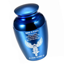 (Blue) Modern Aluminum Ashes Container With Secures Seal Lid Motorbike Riding in Heaven Small Cremation Urn For Home Memorial  Silver