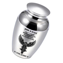 (Silver) Modern Aluminum Ashes Container With Secures Seal Lid Motorbike Riding in Heaven Small Cremation Urn For Home Memorial  Silver