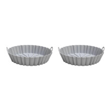 (L) 2 Pack Reusable Round Shape Baskets Silicone Liners Set Oven Safe Cooking Mats Air Fryers Basket for Cooking Use  S