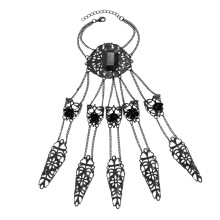 Punk håndkæde med ring smykkesæt, overdrevet udhulet udskåret guldfarvet langkædet armbånd i gotisk stil, metalkæde fingerarmbånd med