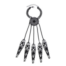 Punk handketting met ring sieradenset, overdreven uitgeholde, gegraveerde gouden lange ketting, gotische stijl armband, metalen schakelarmband voor
