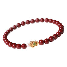 Fengshui Wealth Luck Bracelet, Genuine Cinnabar And Jade Beaded Stretch Bracelets With Golden Sand For Women, Purple Gold Luxury Zodiac Tiger Design H