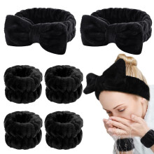 Stirnband mit Gesichtsreinigung und Armbändern, vielseitiges Zubehör für die Hautpflege, Spa-Set aus weichem Korallensamt mit Haargummis,