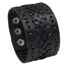 Brățară punk rock pentru bărbați, brățară lată lucrată manual cu piele naturală și finisaj împletit, brățară reglabilă, design