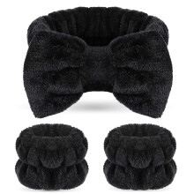 Elastici per capelli e set spa per donne, fascia per lavare il viso in flanella con polsini, accessori per la routine di cura della pelle con fiocco,