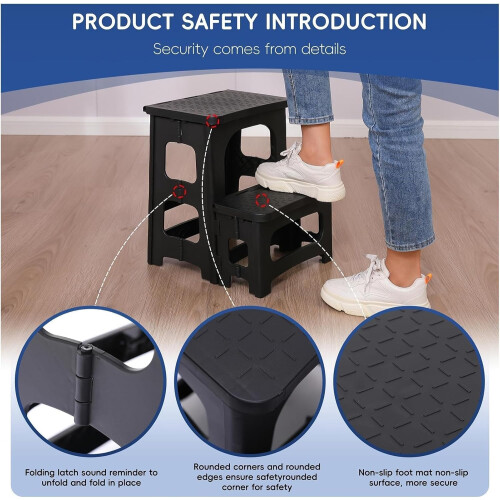 2 Step Folding Step Stool NonSlip Bedside Ladder Stable Portable Lightweight Indoor Outdoor Use 2Step Stool 1