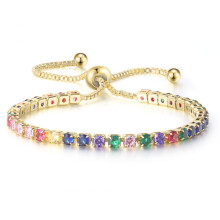 Bracciale con zirconi cubici da donna, bracciale regolabile con strass e finitura placcata in argento sterling, design a catena tennis per