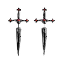 Gothic Jewelry for Women and Men, Vintage Rhinestone Crystal Earrings, Surgical Steel Based Dagger Stud Earrings with Retro Gothic Styles, Unique Swor