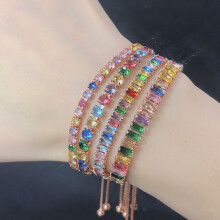 Pulseira feminina com zircônias cúbicas, pulseira ajustável com strass e acabamento banhado a prata de lei, design de corrente de tênis para