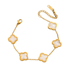 Lucky Clover Bracelet for Women, Charm Bracelet with Four Leaf Clover and Shell Pendant in 18K Gold Finish, Fine Workmanship Titanium Steel Jewelry, L