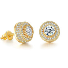 Vergoldete Ohrstecker mit Mikropavé-Zirkonia, Unisex-Design, modische Ohrstecker für Damen und Herren, robuste Ohrringe mit Schraubverschluss und