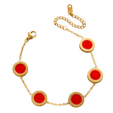 Pulseira feminina em aço inoxidável, com pingente de trevo de quatro folhas banhado a ouro 18K e concha. Ajustável e resistente ao desbotamento.
