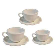 (White) 3Pieces Coffee Cup Saucer Set With Flower Trim Miniature Furniture Doll House Scene Display Decoration For Collector Yellow