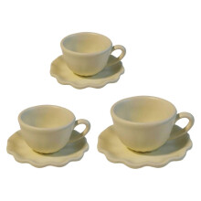 (Yellow) 3Pieces Coffee Cup Saucer Set With Flower Trim Miniature Furniture Doll House Scene Display Decoration For Collector Yellow