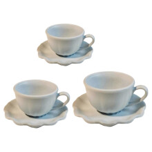 (MoonlightBlue 1) 3Pieces Coffee Cup Saucer Set With Flower Trim Miniature Furniture Doll House Scene Display Decoration For Collector Yellow
