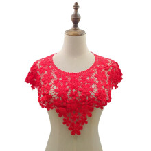 Embroidered Lace Collar Applique Floral Neckline Patches Insert For Crafts Sewing Bridal Wedding Dress Red