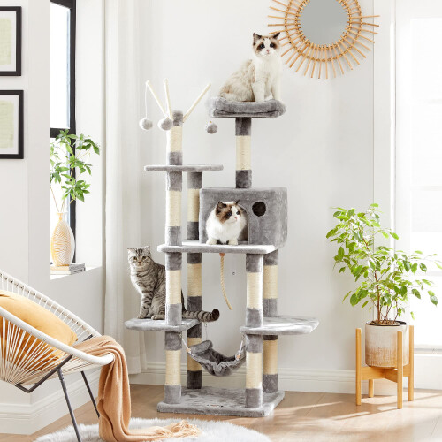 FEANDREA FEANDREA Cat Tree, Cat Condo with Hammock, Perch, Cat Tower, Light Grey PCT86W 2