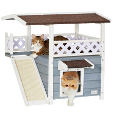 Petsfit Cat Outdoor House Waterproof, Outdoor Cat House, with Scratch Board, 2 Story Design with Escape Door Perfect for Multi Cats, Outside Cat House