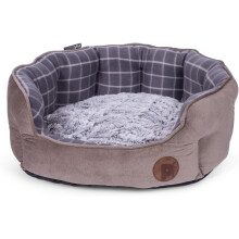 Petface Check and Bamboo Oval Dog Bed with Reversible Cushion, Machine Washable, Large (Pack of 1)