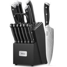 Yabano Knife Set, 14 Pieces Kitchen Knives Set with Built-in Sharpener Wooden Block, Professional German Stainless Steel Knife Block Set