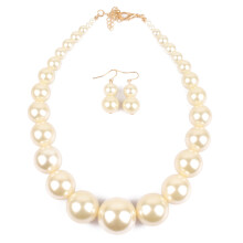 Set colier și cercei cu perle artificiale pentru femei, design elegant, bijuterii cu aspect vintage și elegant, colier gros cu perle cu design