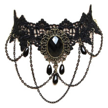 Colier gotic pentru femei, colier cu mărgele și claviculă cu lungime reglabilă și model vintage de dantelă florală, cravată elegantă din