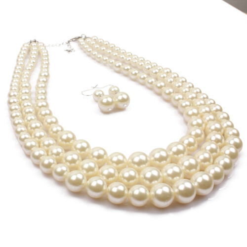 Conjunto de colar statement com pérolas artificiais, colar de pérolas grandes e robustas, elegante e sofisticado, com pérolas simuladas e design