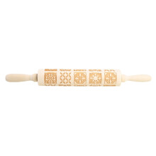 Handcrafted Embossing Rolling Pin Natural Wood Christmas Symbols Engraved Dough Roller for Baking Easy Clean High Quality Beech Unique Design