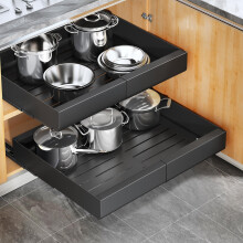 Kitstorack Pull Out Cabinet Organiser, Extendable Slide Out Drawer Storage Shelves for Kitchen Cupboard with Adhesive Film, Sliding Drawer Organiser