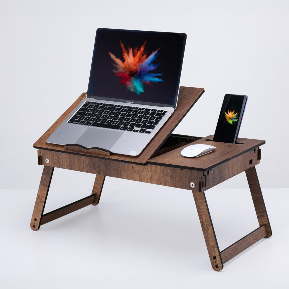 Vigo Wood Laptop Stand For Bed, Adjustable Laptop Lap Desk And Lap Tray With Built-In Storage, Foldable And Ergonomic Design For Reading, Writing, And 5051222007686